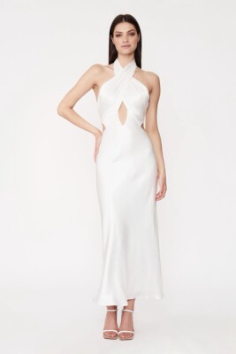 wyn silk dress Bardot Wyn Satin Halter Dress Orchid White Party Wedding US 8 NWT $149