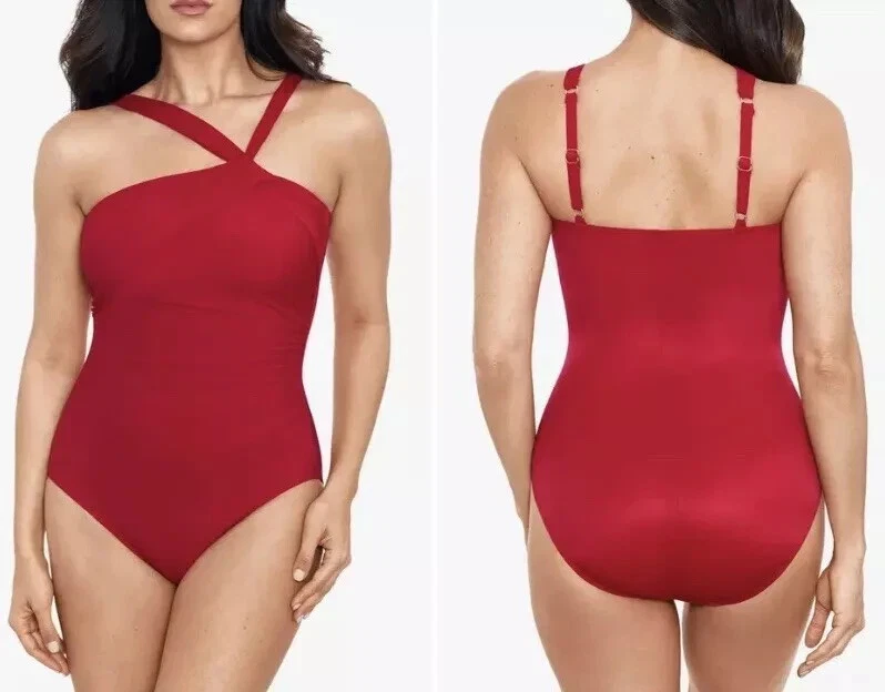 Nuevo MIRACLESUIT Granadina Rojo Roca Sólido Europa Traje de Baño Una Pieza EE. UU. 14 Foto 2 de 3