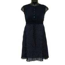 Loft Womens sz 00 Dress Blue Polka Dot Pleated Skirt Fit & Flare 1/4 Button