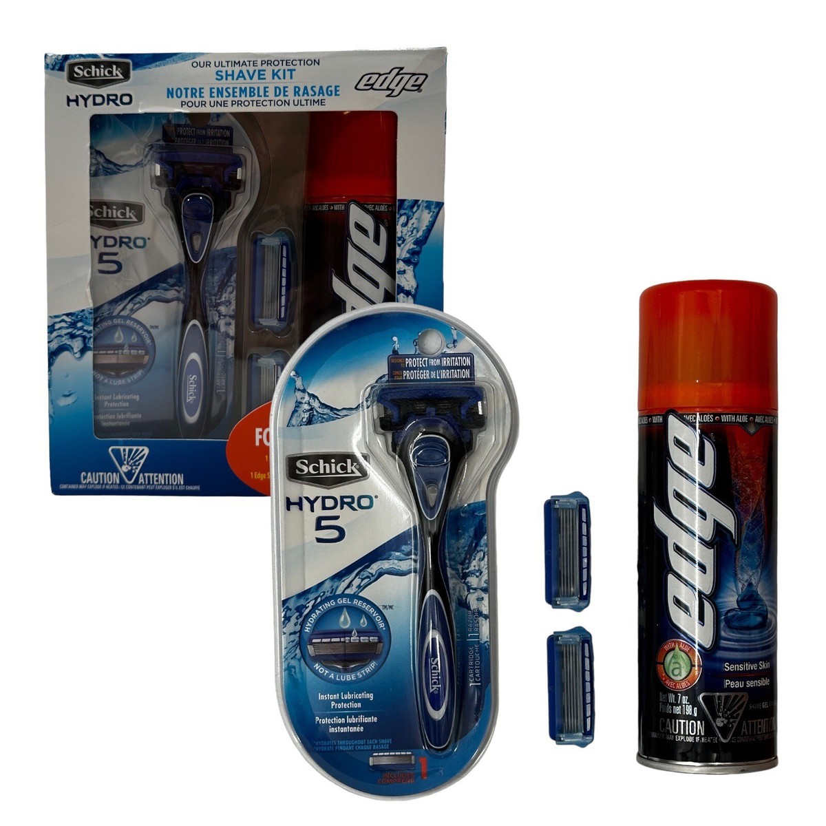 5 Piece Gift Set Schick Hydro 5 Razor Handle (3) Cartridges Edge