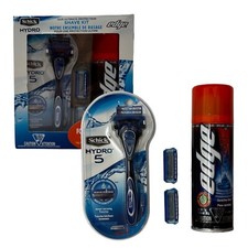 5 Piece Gift Set Schick Hydro 5 Razor Handle 3 Cartridges Edge Shave Gel 7 oz