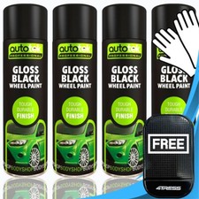 4 x 500ml AUTOTEK Gloss Black ALLOY WHEEL Spray Paint Aerosol 500ml Cans+G+M