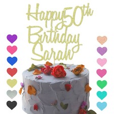 Peronalised Glitter Happy Birthday Cake Topper Age & Name 16 18 21 30  40 50 60