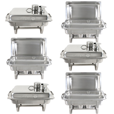 6 PACK CATERING STAINLESS STEEL CHAFER CHAFING DISH SETS FULL SIZE BUFFET 8 QT 