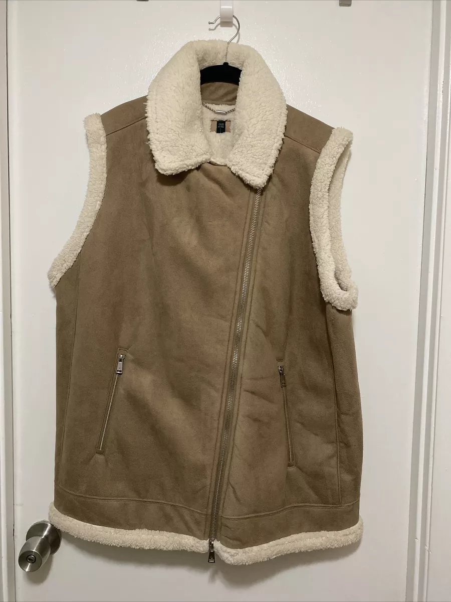 NEW Lauren Ralph Lauren Plus Faux Shearling Trim Full Zip Vest