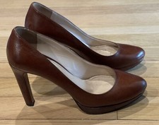 Prada Brown Leather Platform Heels 38 7.5 8