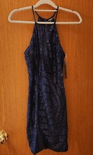 NEW • SEQUIN HEARTS Dress • Dark Blue sz 9 • Spaghetti Straps