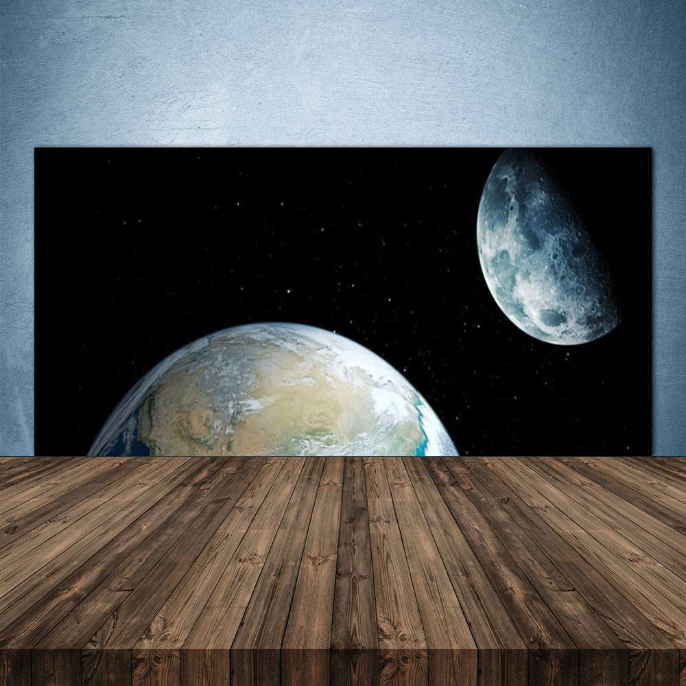Crédence de cuisine en verre 140x70 fond de hotte univers lune terre