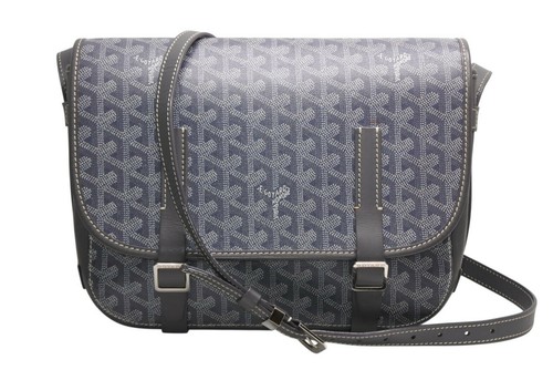Goyard Belvedere MM Grey Herringbone Canvas Silver HW Crossbody Shoulder Bag 99