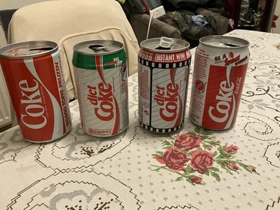 4 X LEERE COKE / DIÄT COKE DOSEN 80 S/90 S SAMMLERSTÜCK, ALLE MIT WETTKÄMPFEN