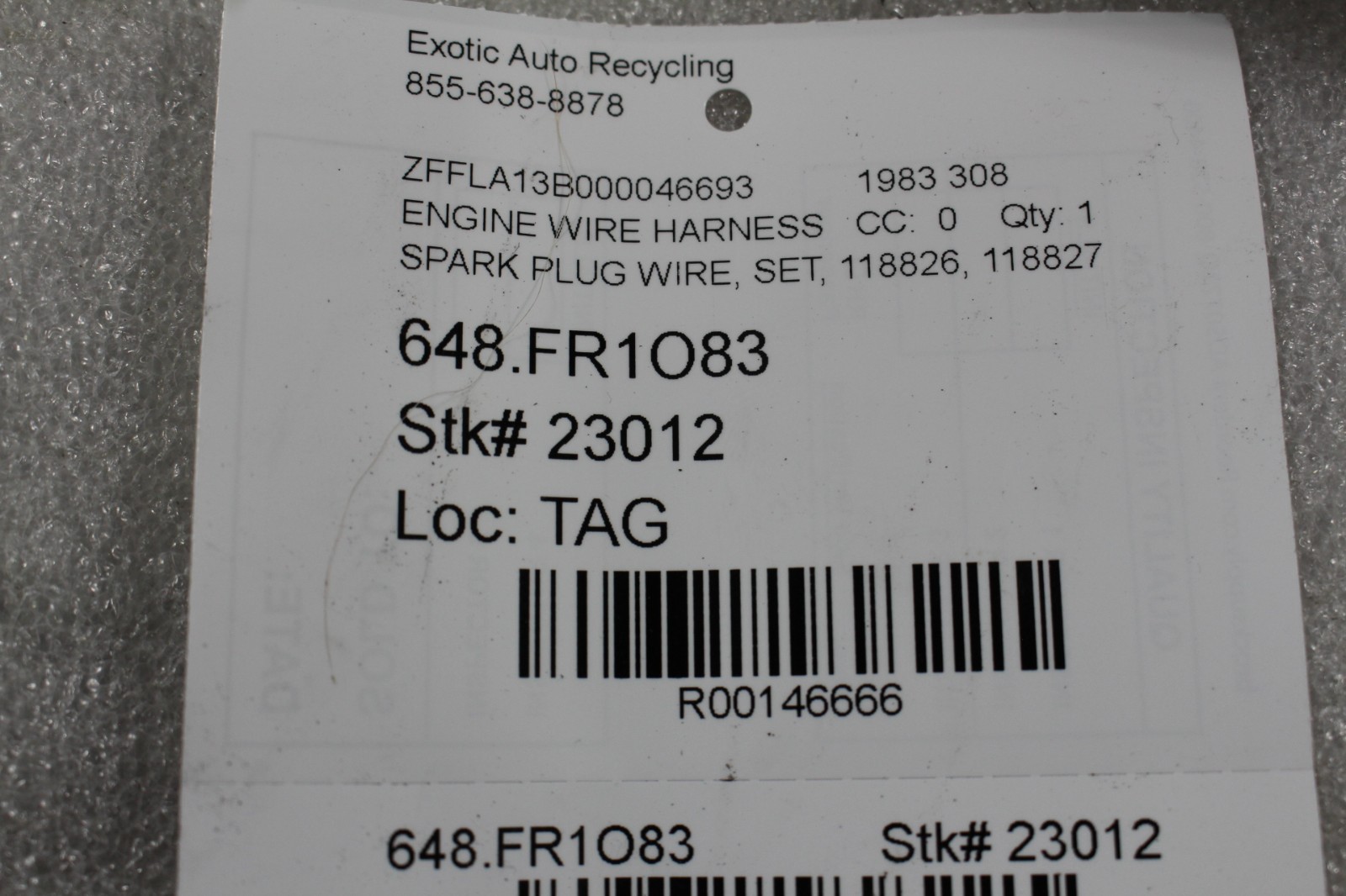 Ferrari 308, Spark Plug Wire Set, Used, P/N 118826, 118827