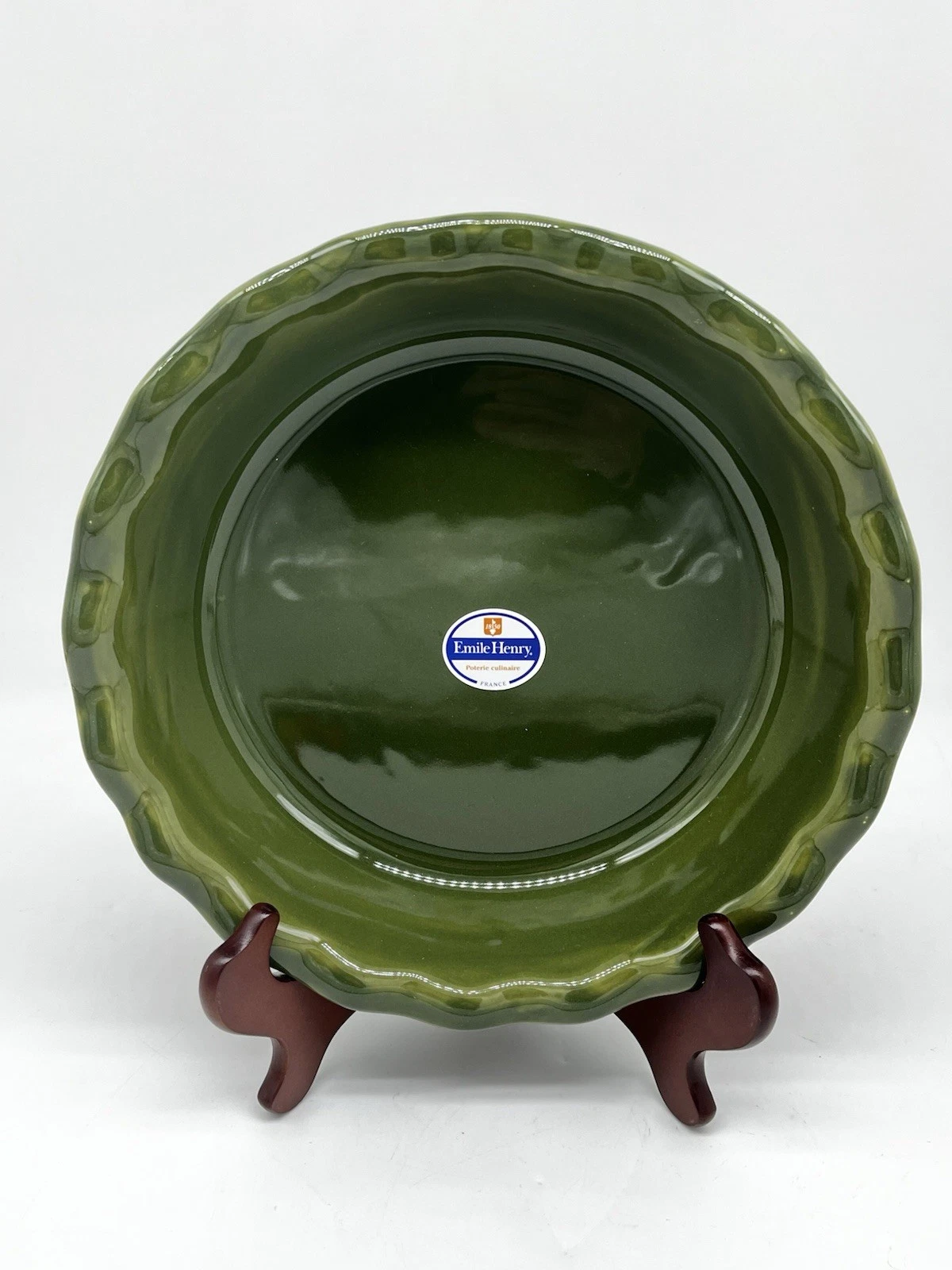 New Olive Emile Henry France Deep Dish Ruffled Edge 10.25 Pie Plate Ceramic