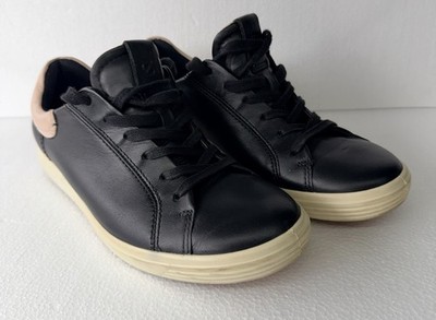 Womens Ecco Soft 7 Street Shoes Black Leather Comfort Walking Sneakers Size 7
