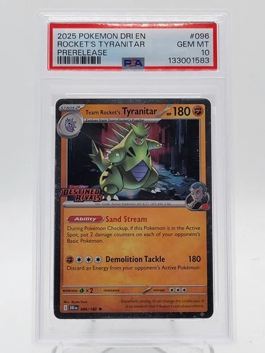 TEAM ROCKET'S TYRANITAR 2025 DESTINED RIVALS PRERELEASE #096 PSA 10 Q0895