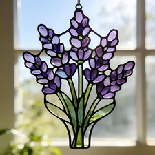 Lavender Acrylic Suncatcher, Botanical Floral Window Decor Gift