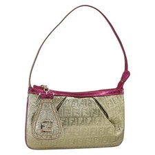 FENDI Zucchino Canvas Hand Bag Gold Auth SW2240A