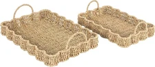 Woven Seagrass Scalloped Rectangular Trays, Set of 2, Natural