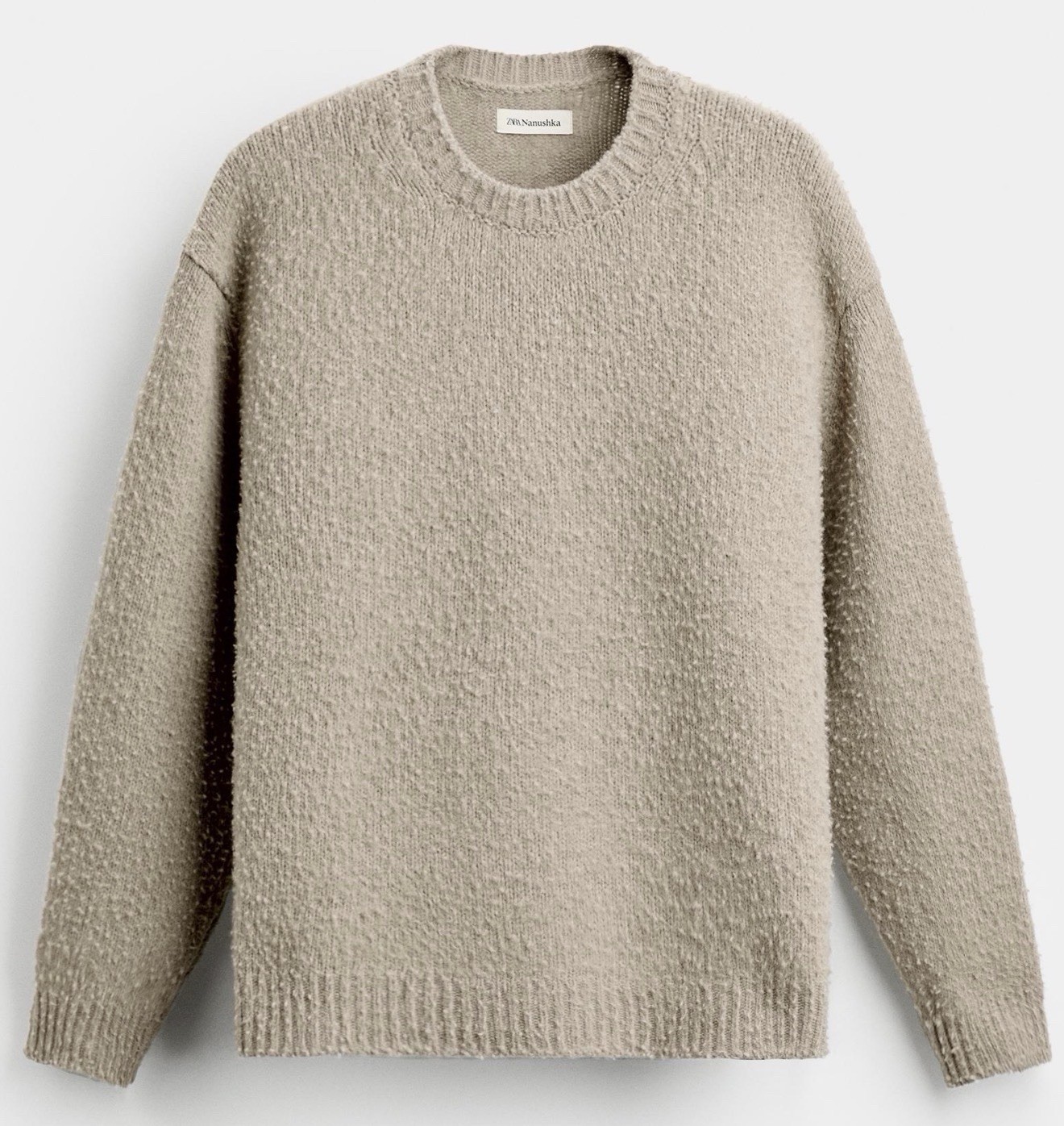 NWOT ZARA x NANUSHKA Felted Fuzzy Crewneck Sweater Sand Beige Sz L