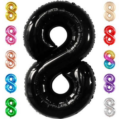 , Giant 8 Number Balloon - 40 Inch | Number 8 Balloon | 8 Birthday Black