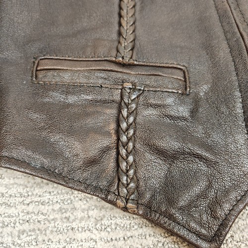 UNIK Leather Vest Youth Kids 16 Brown Braided Biker Moto Full Zip - Picture 4 of 11