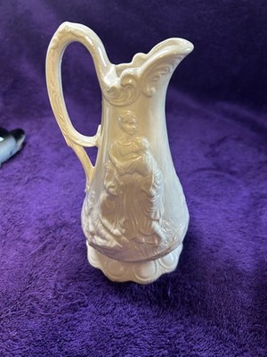 Naomi And Her Daughters-in-Law Vintage Porcelain Glazed White Pitcher Vase  