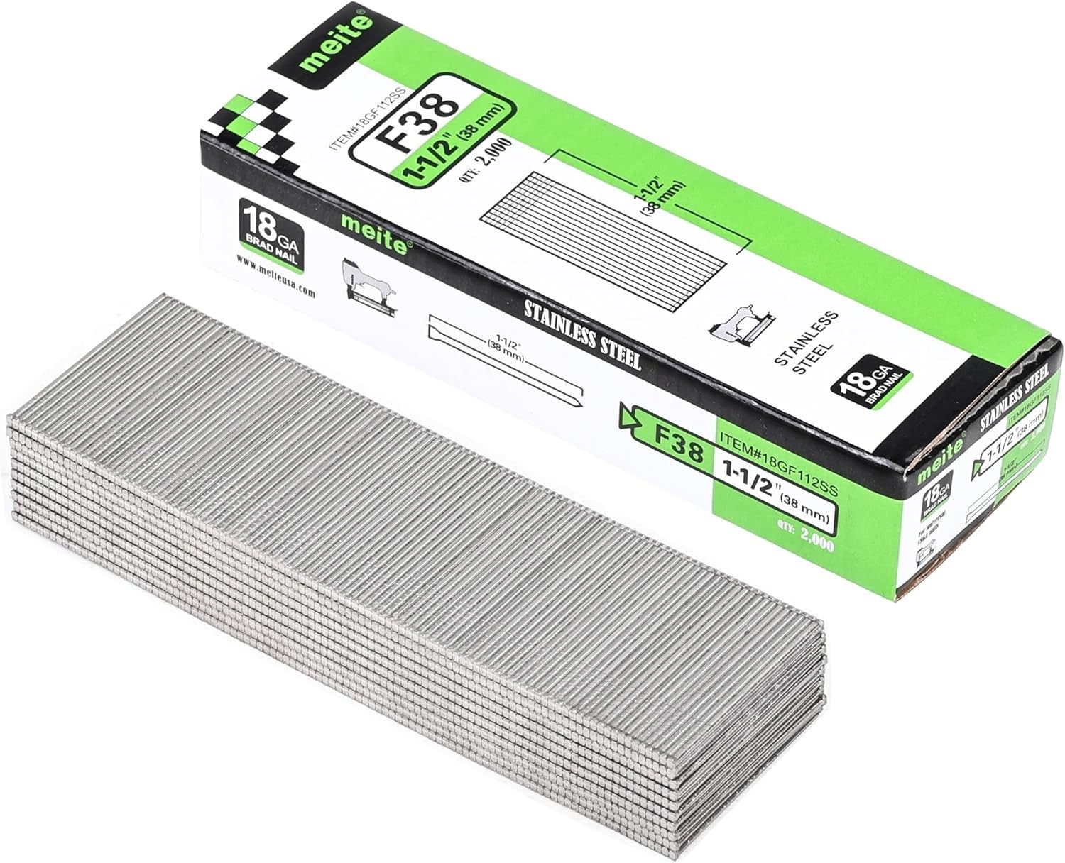 2,000 Counts 18 Gauge 304 Stainless Steel Brad Nails 1-1/2 Inch Length