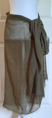 Womens Swimwear Cover-up Sarongs Sheer Gauzy Olive Green & Navy Fringed (2pcs)