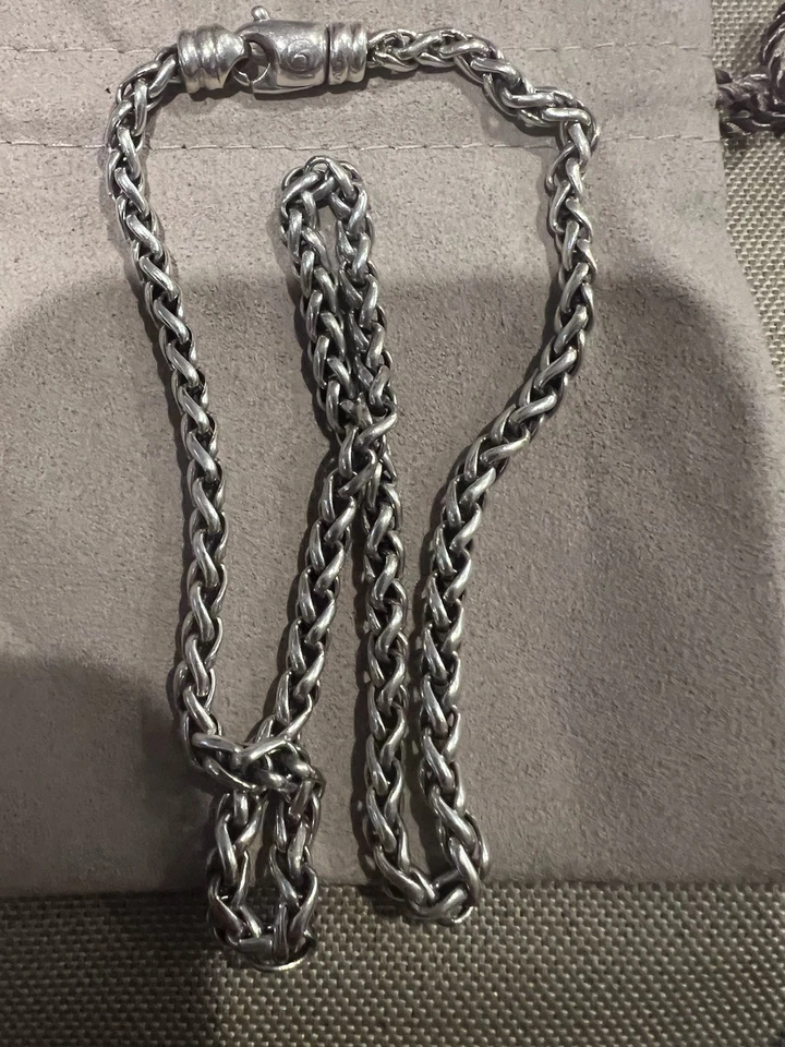 Collar de cadena David Yurman de plata de ley tejido de trigo de 4 mm 16" Foto 2 de 4