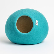 Aqua Felt Cat Cave Wool Cat Bed Handmade Round Cat House