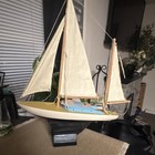 Pre-Built Wooden Sailboat Model w/ Fabric Sails, Nautical Display Stand — photo 1