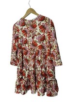 Zara Womens Red Pink Floral Tiered Ruffle Dress Long Sleeve large Bohemian