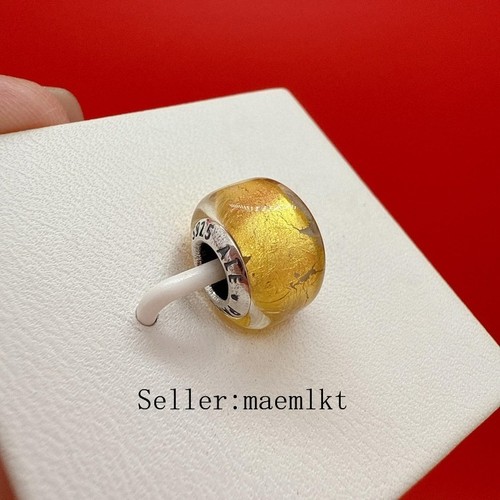 New 925 Sterling Silver Golden Mini Murano Glass Charm,Murano Charm 793353C00