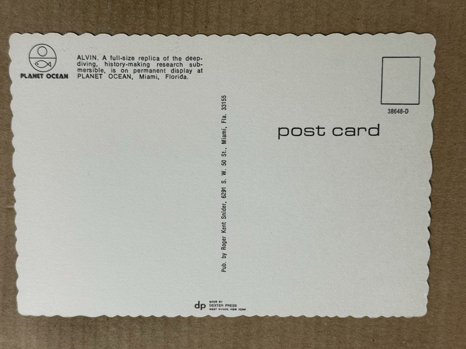 Postcard Miami FL Florida Planet Ocean DSV Alvin Deep Sea Submersible ...