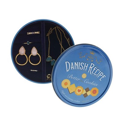 Danish Coockies Jewellery Box Colour Blue Simulates a Box of Biscuits Tin/Velvet