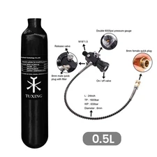 TUXING 4500psi PCP Air Tank,0.5L Carbon Fiber HPA Tank with Dual Gauge Regulator