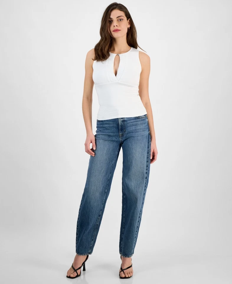 Top sin mangas Guess Aubrey con ojo de cerradura para mujer - blanco puro-S Foto 2 de 4