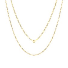 14K Jaune or Massif 2mm Diamant Coupe Blanc Pierre Chaîne Figaro Collier Femme