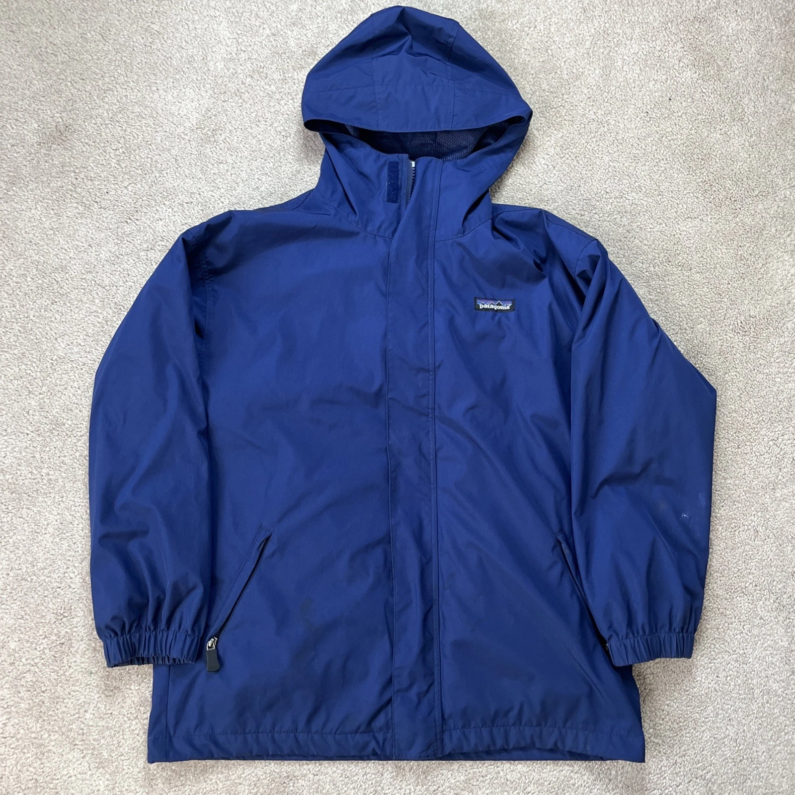 Patagonia Mountain Parka Jacket Kids Large 12 Blue Hooded Zip In Fleece Ski Snow
