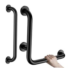 16 Inch Angled Grab Bar, L-Shaped Shower Grab Bar w/16 Inch 16x16 Inch Black