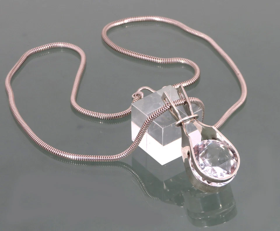 Pendente In Cristallo Di Rocca Argento Catena Salovaara Finlandia Design Moderno - Immagine 2 di 4