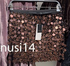 ZARA NEW WOMAN SEQUIN MINI SKIRT BLACK BROWN XS-XL 4387/297/099