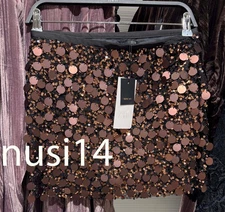 ZARA NEW WOMAN SEQUIN MINI SKIRT BLACK BROWN XS-XL 4387/297/099