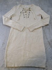Madewell Sweater Dress Womens XXS Beige Merino Wool Lace Up Long Sleeve Mini