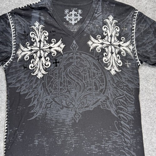 Raw State Redemption Mens L Black T-Shirt Thick Stitch Grunge Gothic Cross Y2K - Picture 2 of 12
