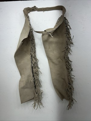 NOS Tan Show Chaps With Fringe Adjustable Waist 37  L-22