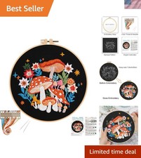 Mushroom Embroidery Kits for Beginners with Art Night Pattern,Adults Starter ...