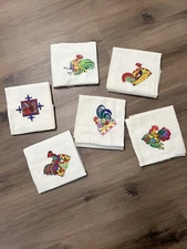 Flour Sack Machine Embroidered Farmhouse Rooster Tea Dish Towels Set Of 6
