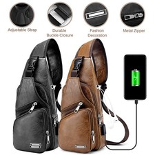 Sling Bag Cross Body Handbag Chest Bag Travel Hiking Sport Shoulder W/ USB Port