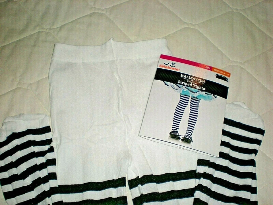 CHILDREN'S STRIPED TIGHTS BLACK WHITE SZ MEDIUM 8-10 NWT - Image 3 of 3