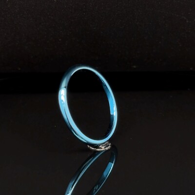 2mm Blue Tungsten Unisex Christmas Band High Polished Edges Lightweights Ring